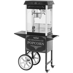 Popcornmaskine med vogn - retrodesign - 195 / 235 °C - sort - Royal Catering RCPW-16E-2F