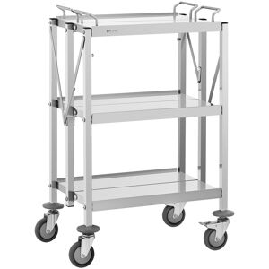 Serveringsvogn - rustfrit stål - 3 bordplader - 90 kg - sammenklappelig - Royal Catering RCSW-100