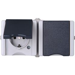 Kopp Wandcontactdoos RA dubbel opbouw spatwaterdicht Mat antraciet/wit IP44 horizontaal