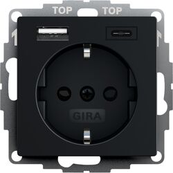 Gira System 55 wandcontactdoos RA met USB-voeding A en C Mat zwart