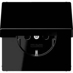 Jung LS990 wandcontactdoos RA m/deksel inbouw Glanzend zwart