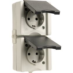 Kopp Wandcontactdoos RA dubbel opbouw spatwaterdicht Mat antraciet/wit IP44 verticaal