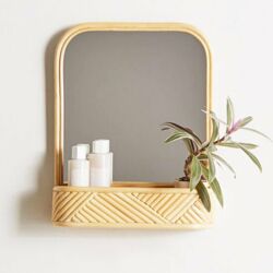 WOLLIES Amsterdam Bamboe Spiegel / Wandrek, Naturel, Handgemaakt, 37x48x13 cm