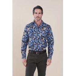R2 Amsterdam Overhemd lange mouw R2 Overhemd Print Bladeren Blauw